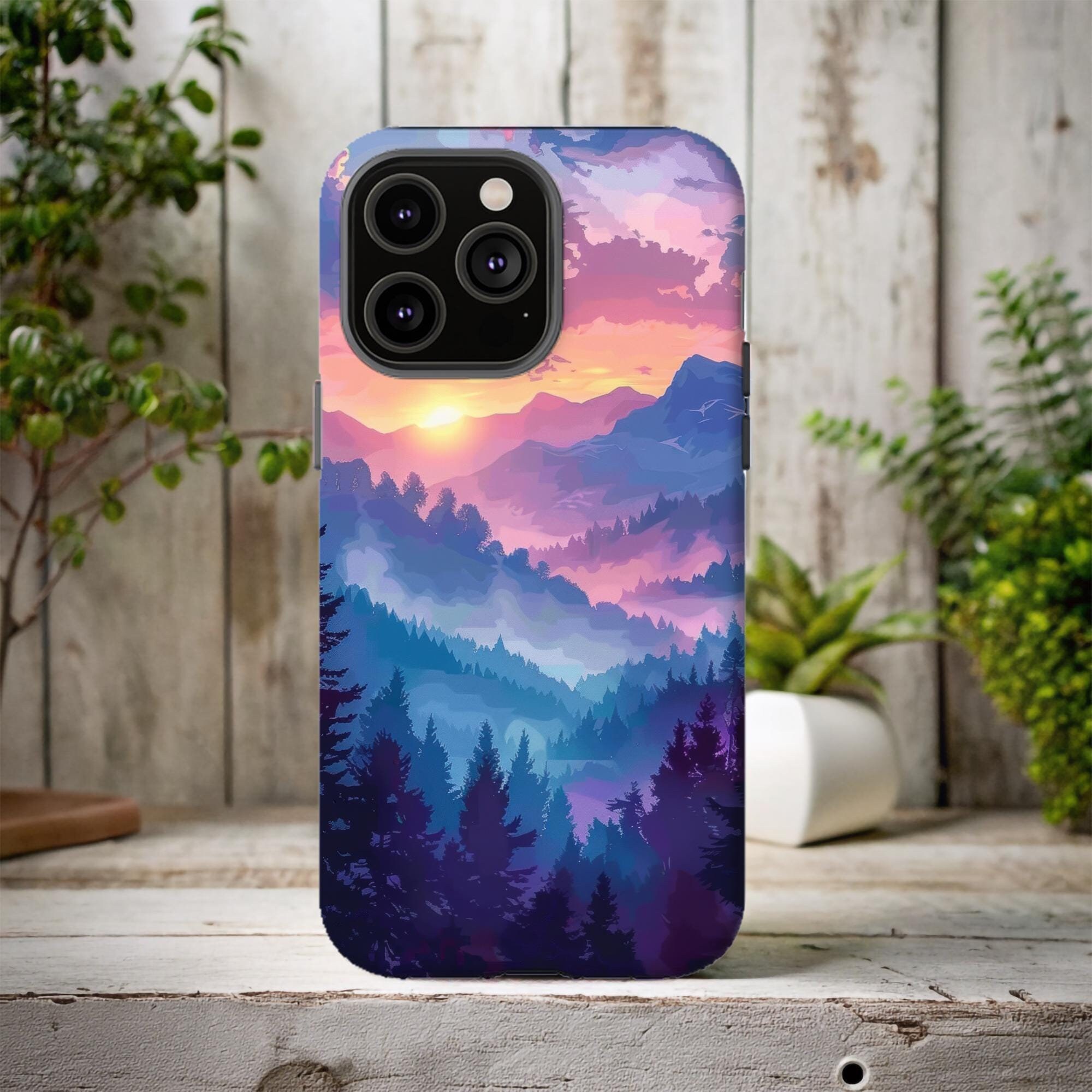 MOUNTAINS SUNSET iPhone Case 16 15 14 13 12 11 X 8 7 Pro Plus Mini Tough Phone Case Outdoors Nature Landscape Beautiful Scenic Sky Gift