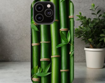GREEN BAMBOO iPhone Case 17 16 15 14 13 12 11 X Pro Plus Mini Tough Phone Case Asian Nature Gift for Him Her Tropical Plant Jungle Zen