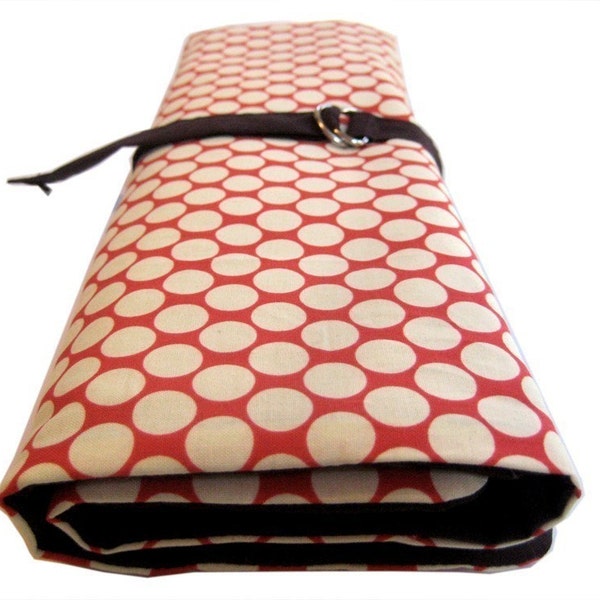 knitting needle organizer - red with white dots