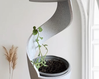 Modern Spiral Self-Watering Planter with Top Reservoir & Hidden Drip Tray – Minimalist Indoor Plant Pot