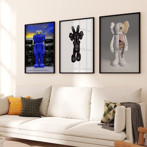 Set of 3 Hypebeast Figure Poster, Printable KAWS, Hypebeast Toys, Graffiti print, Hypebeast Decor, Digital Download