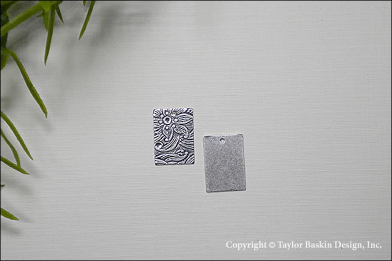 Antiqued Sterling Silver Plated Rectangle Shape Floral Pattern Stamped Earring or Pendant Jewelry Drop 12 Pieces item 838-hole AS