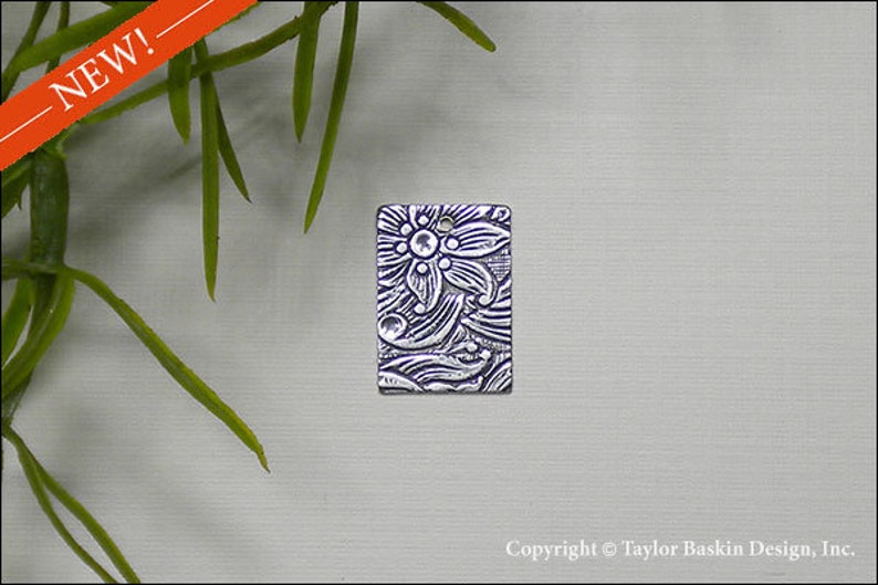 Antiqued Sterling Silver Plated Rectangle Shape Floral Pattern Stamped Earring or Pendant Jewelry Drop 12 Pieces item 838-hole AS