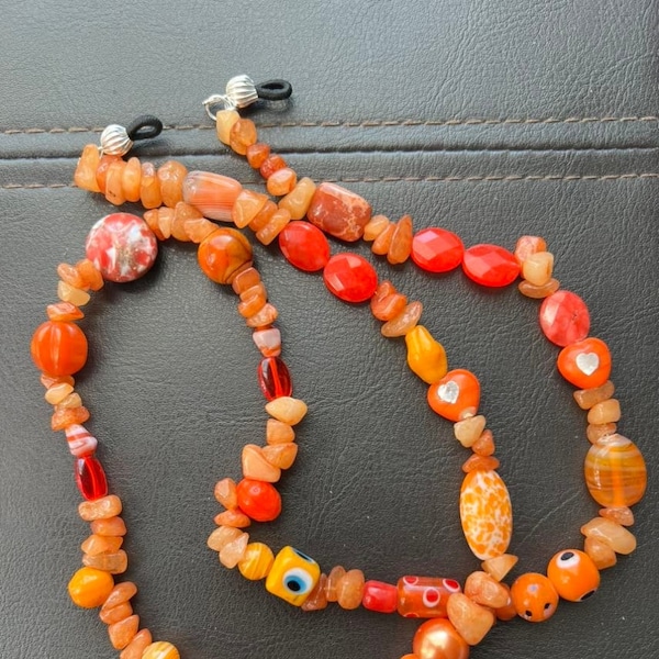 Eyeglass Chain. Eyeglass Necklace. Autumn Orange Beaded Glasses Chain. Lanyard for Sunglasses. Eyeglass Lanyards. Teacher Gift.