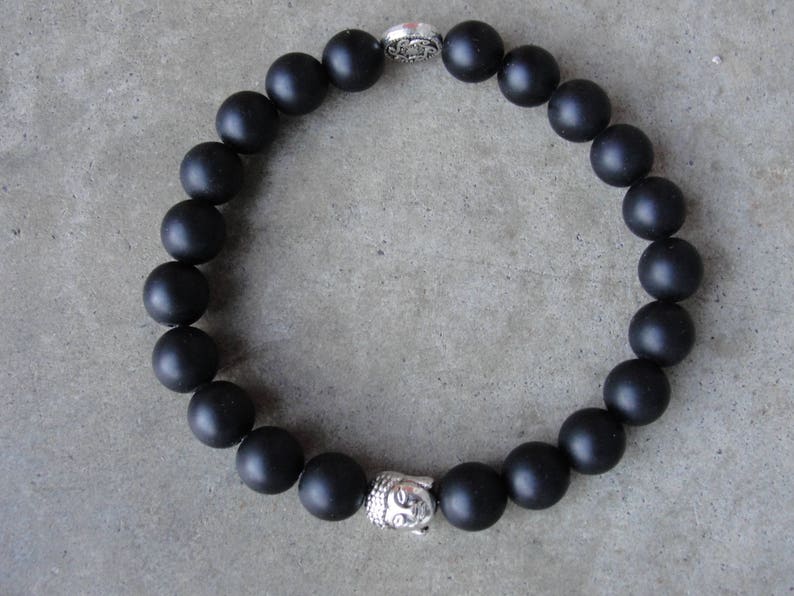 Matte Black Jade Beaded Bracelet. Buddha Zen Bracelet. Mens Jewelry. Simple Minimal. Yoga Jewelry. SydneyAustinDesigns. image 2