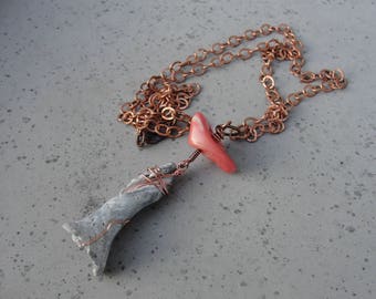 Salmon Pink Coral Shell Pendant. Copper Chain Necklace. Gift for Her. Beach Lover. Mermaid Statement Necklace. SydneyAustinDesigns.