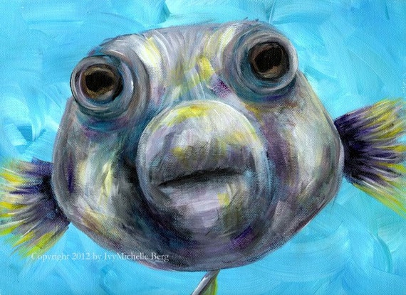 Big Fish Kiss, Art Print of Acrylic Painting 