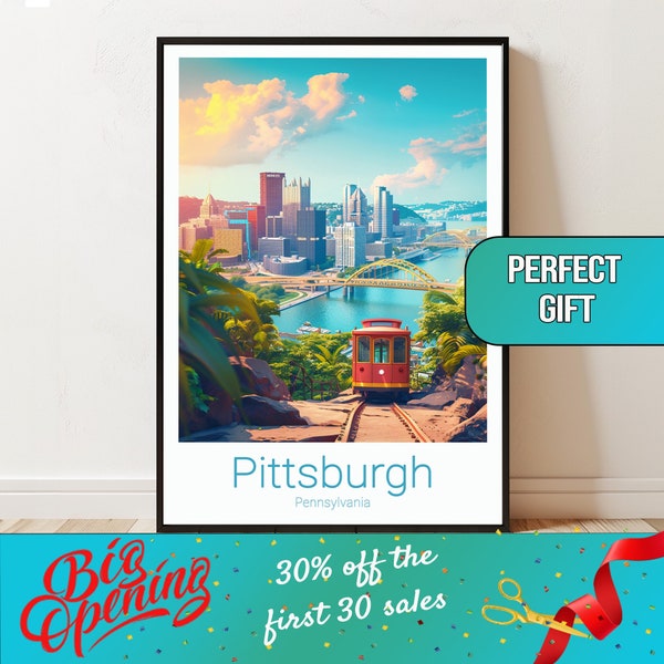 Pittsburgh Duquesne Incline Travel Poster, Urban Cityscape Wall Art, Pittsburgh Skyline