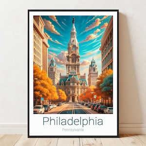 Philadelphia City Hall Art Print, Pennsylvania Skyline Poster, Philly Urban Wall Decor, Travel Souvenir