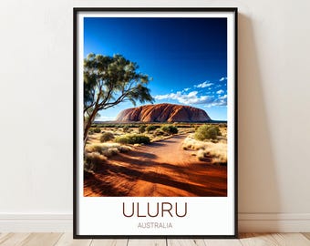 Uluru Travel Poster Print - Iconic Australian Outback Landmark for Scenic Home and Office Décor