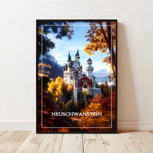 Neuschwanstein Castle Travel Poster Print - Enchanting Autumn Landmark in Germany for Cozy Home and Office Decor