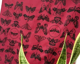 Moth Print Bandana in Burgundy and Black