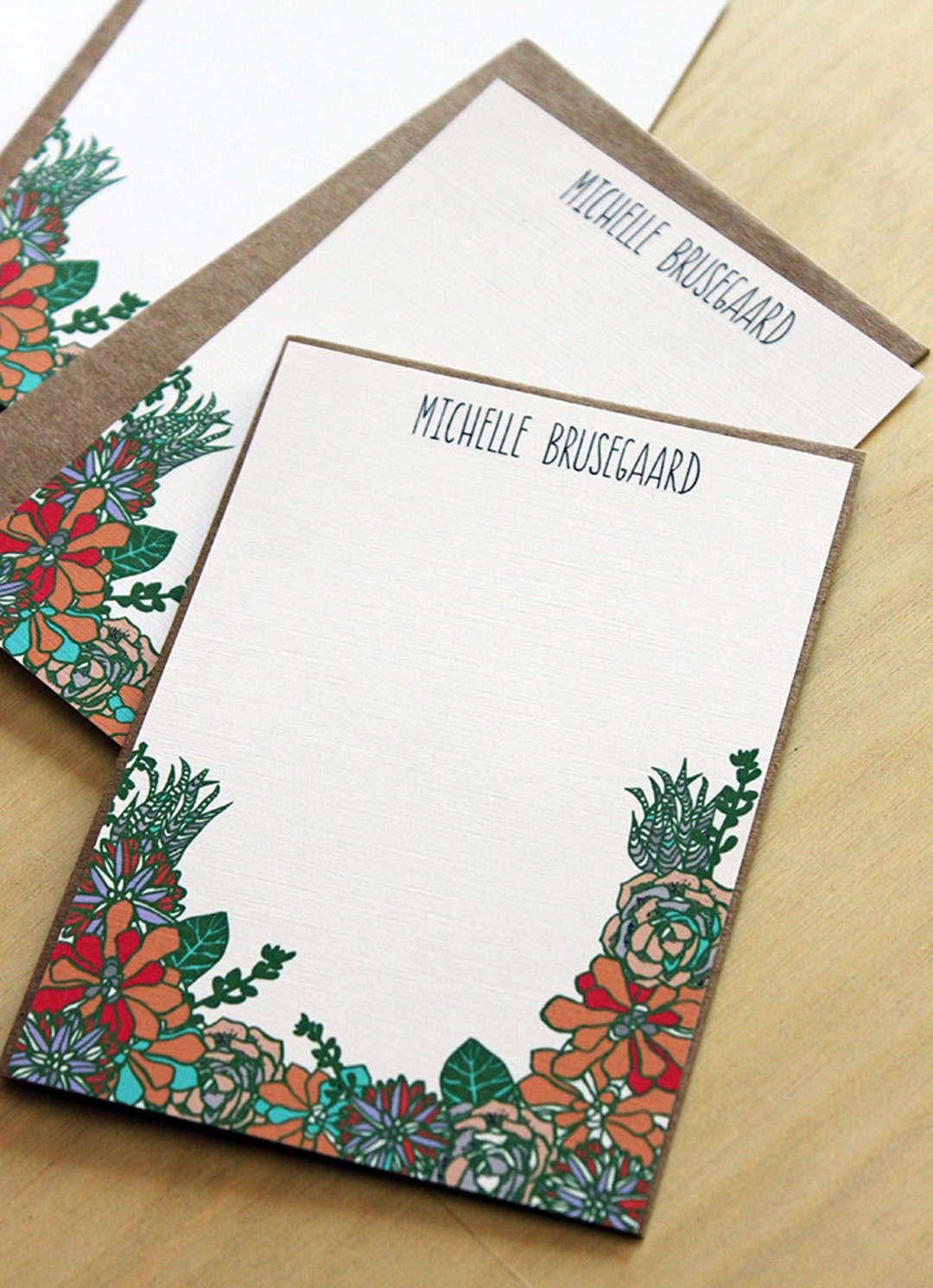 Set of 10 Personalized Flat Notes- Succulents - Etsy