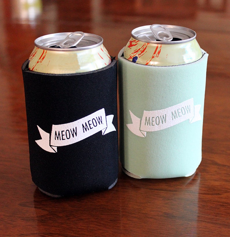 I Wish You Were A Cat screen-printed can cooler-4 color choices image 3