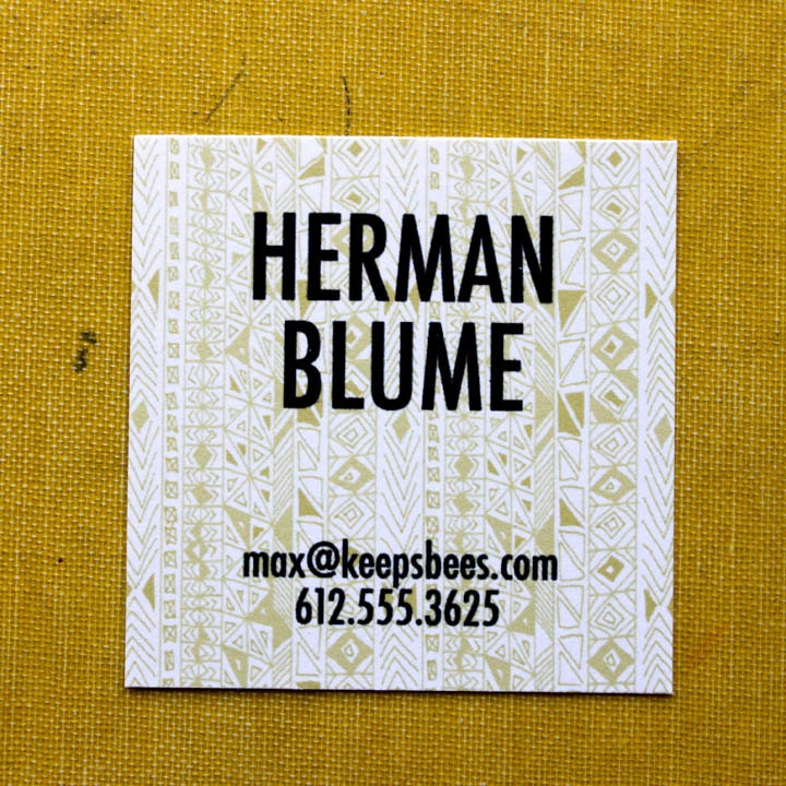 Square Calling Cards-Rude Boy print in Yellow Ochre