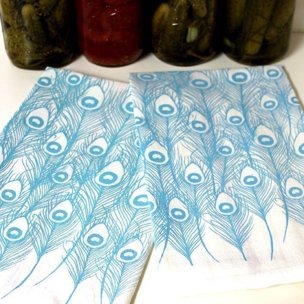 Peacock Feather Screen-Printed Dishtowels-set of 2