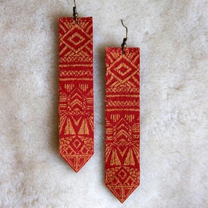 Screen Printed Leather Earrings-Sun Totem