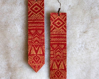 Screen Printed Leather Earrings-Sun Totem