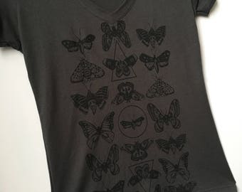 Moth Print V-neck Tee- Ladies Fit