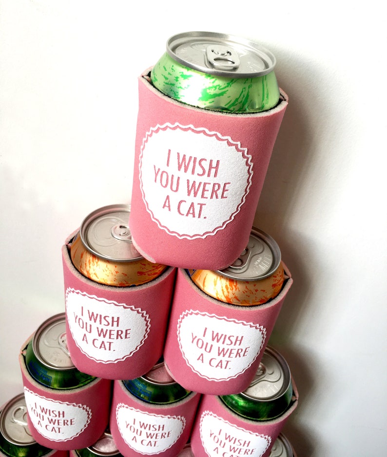 I Wish You Were A Cat screen-printed can cooler-4 color choices image 2