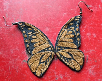 Screen Printed Leather Earrings-Butterfly Wings