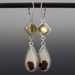 Dendritic Agate and Amber Cabochon Double Dangle Earrings Absolutely One of a Kind Jewelry image 5