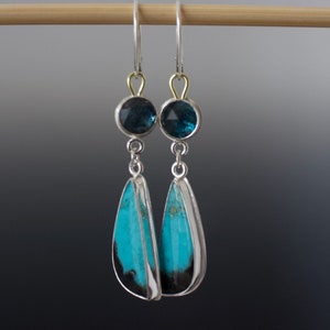 Gemmy Vivid Gem Silica and Teal Moss Kyanite Double Dangle Cabochon Earrings image 2