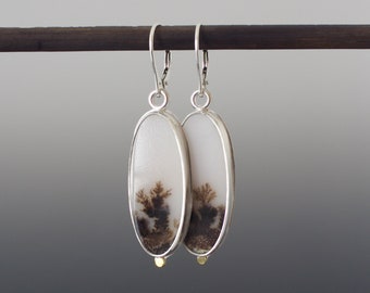 Scenic Agate Earrings - Natural Gemstone Ovals in Sterling Bezel Setting with Leverbacks