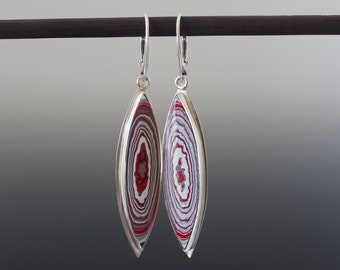 Fordite Cabochon Marquise Drop Earrings - Such a Great Swirl of Colors