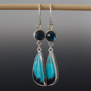 Gemmy Vivid Gem Silica and Teal Moss Kyanite Double Dangle Cabochon Earrings image 7