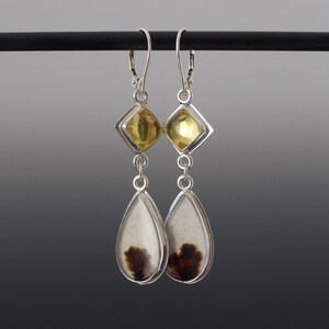 Dendritic Agate and Amber Cabochon Double Dangle Earrings Absolutely One of a Kind Jewelry image 3