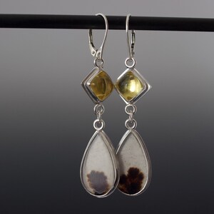 Dendritic Agate and Amber Cabochon Double Dangle Earrings Absolutely One of a Kind Jewelry image 8