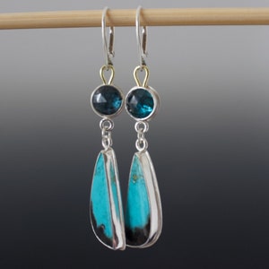 Gemmy Vivid Gem Silica and Teal Moss Kyanite Double Dangle Cabochon Earrings image 4