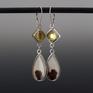 Dendritic Agate and Amber Cabochon Double Dangle Earrings Absolutely One of a Kind Jewelry image 7