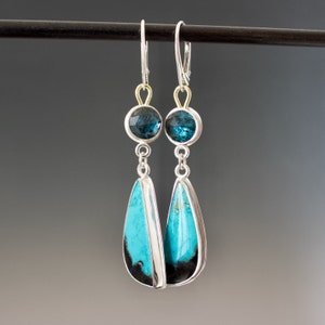 Gemmy Vivid Gem Silica and Teal Moss Kyanite Double Dangle Cabochon Earrings image 9