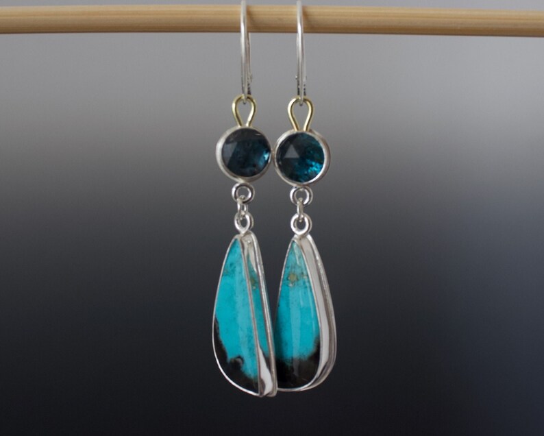 Gemmy Vivid Gem Silica and Teal Moss Kyanite Double Dangle Cabochon Earrings image 2