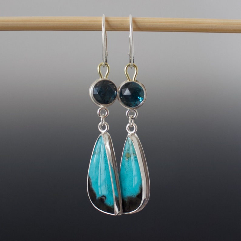 Gemmy Vivid Gem Silica and Teal Moss Kyanite Double Dangle Cabochon Earrings image 6