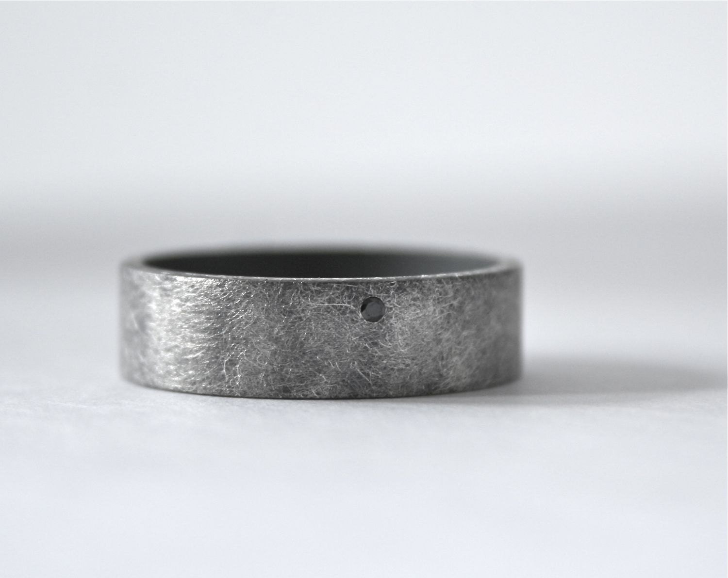 Black Diamond Ring Oxidized Simple Wedding Band for Men or