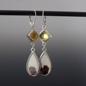 Dendritic Agate and Amber Cabochon Double Dangle Earrings Absolutely One of a Kind Jewelry image 9