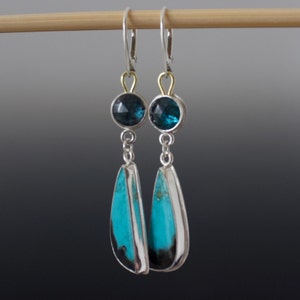 Gemmy Vivid Gem Silica and Teal Moss Kyanite Double Dangle Cabochon Earrings image 3