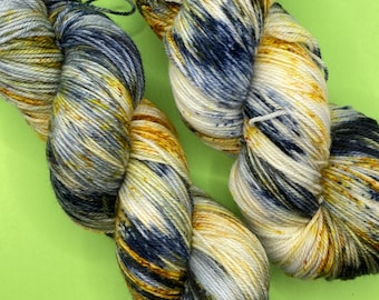 Data Star Trek Hand Dyed Sock Yarn: Blue Gold Grey Fingering Weight