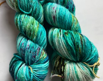 Robin's Egg. Hand Dyed Yarn. Variegated Yarn. Speckled Yarn. DK Yarn. Superwash Yarn.