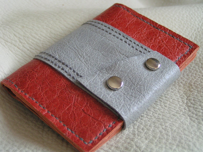 Orange and Grey Color Block Leather Card Case - Etsy