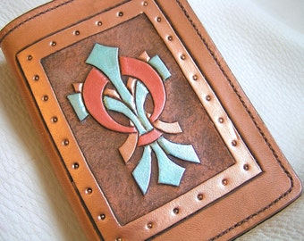 Fleur-de-lis and ring tooled leather notebook cover