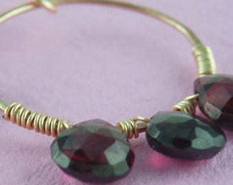 Simple Victoriana: Wrapped Garnet Drop Hoop Earrings