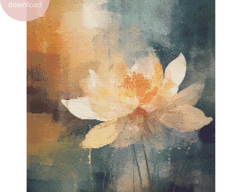 Lotus Flower in Yellow Cross Stitch Pattern Instant PDF Download - Watercolor Cross Stitch Pattern