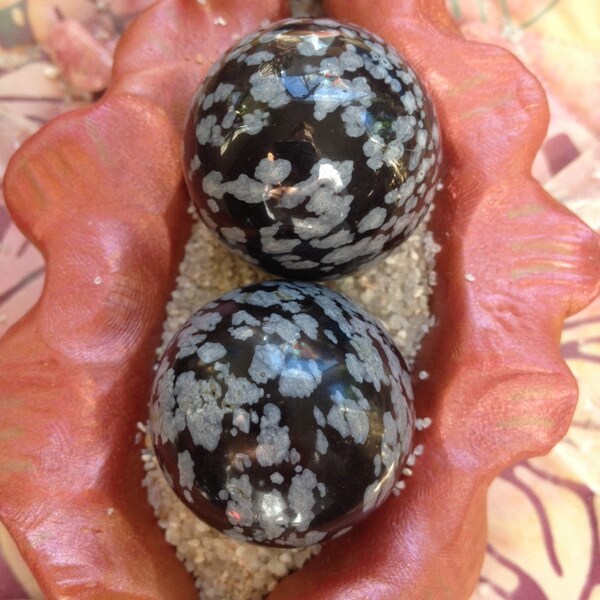 Yoni Spheres Pair in Snowflake Obsidian 30mm gemstone small medium size