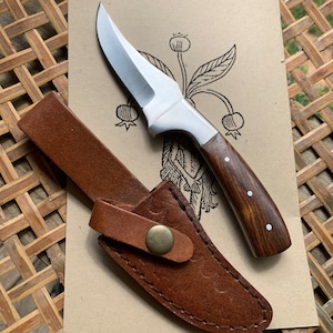 HERB KNIFE Boline with belt sheath herbalist tool foraging herbs blade with wood handle