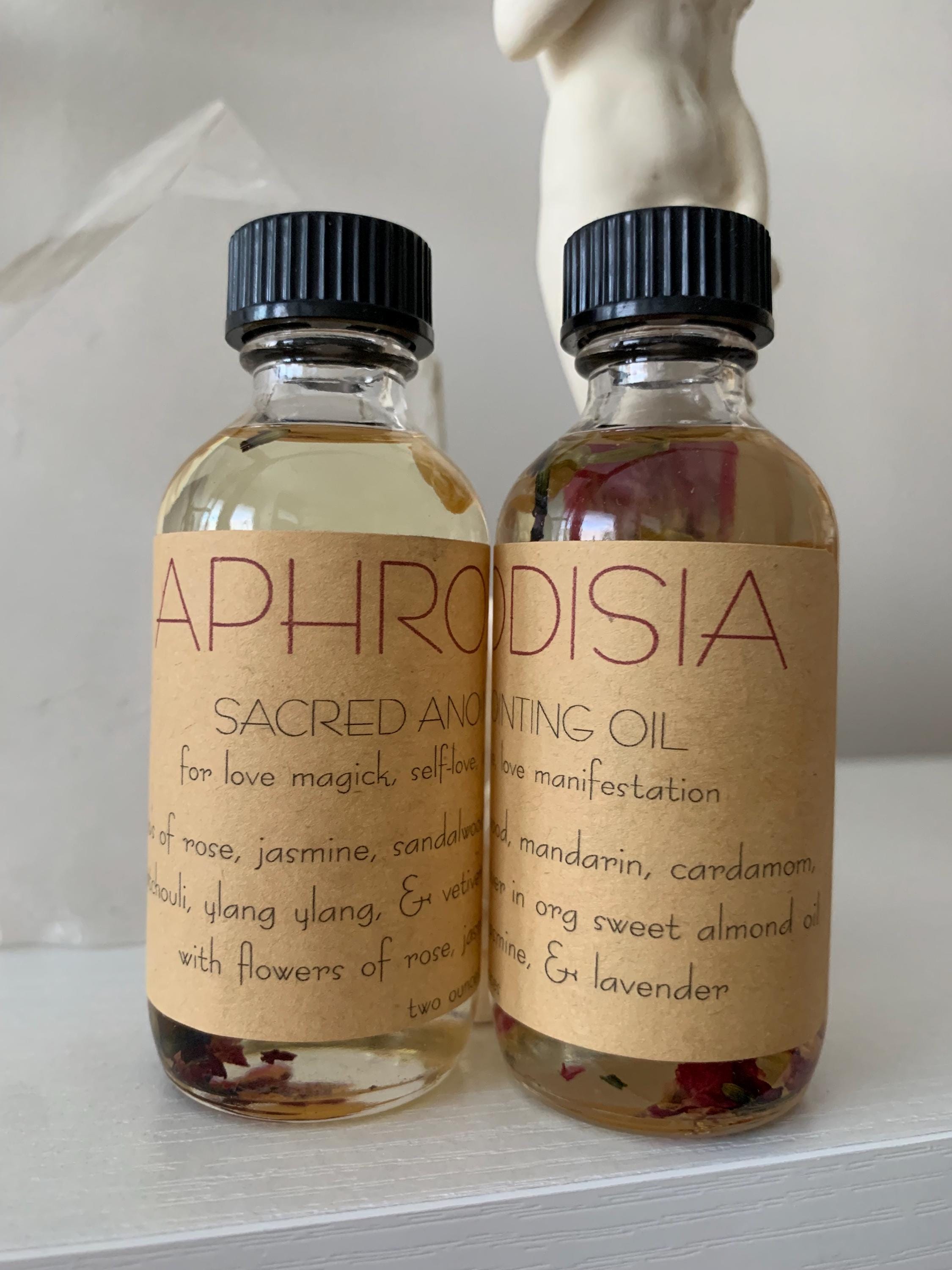 APHRODISIA Sacred Body Oil 2 oz / all natural botanical massage love oil love magick heart chakra / goddess Aphrodite devotional oil