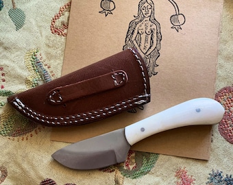 HERB KNIFE Boline with belt sheath herbalist tool ritual herbs blade with bone handle